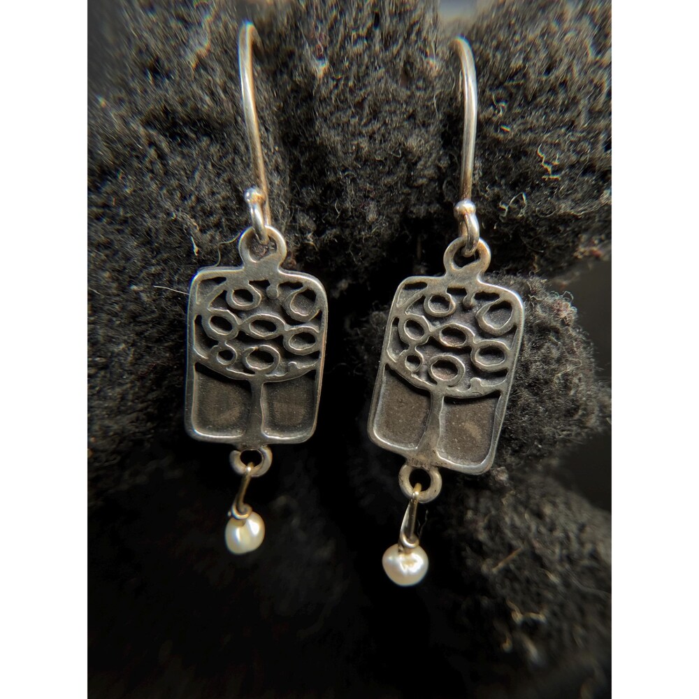 Sterling Silver 950 Kevin N Anna Tree Pearl Dangle Earrings